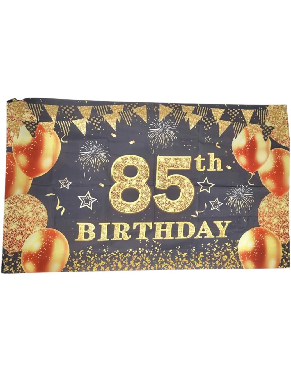 Happy 85th Birthday Banner and Gold Glitter Accessory Set 58.5 X 35 Party Decor